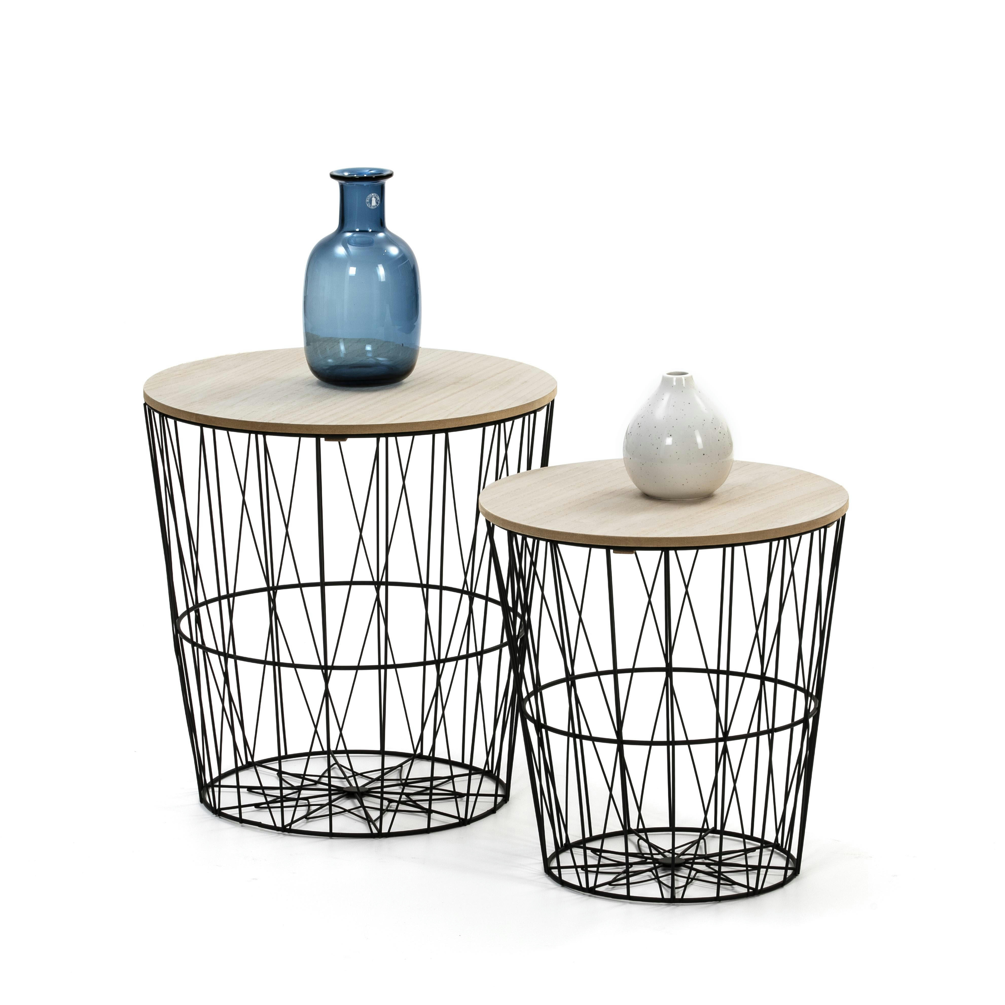 GUILI - Set de 2 Tables basses,plateau en placage de bois naturel