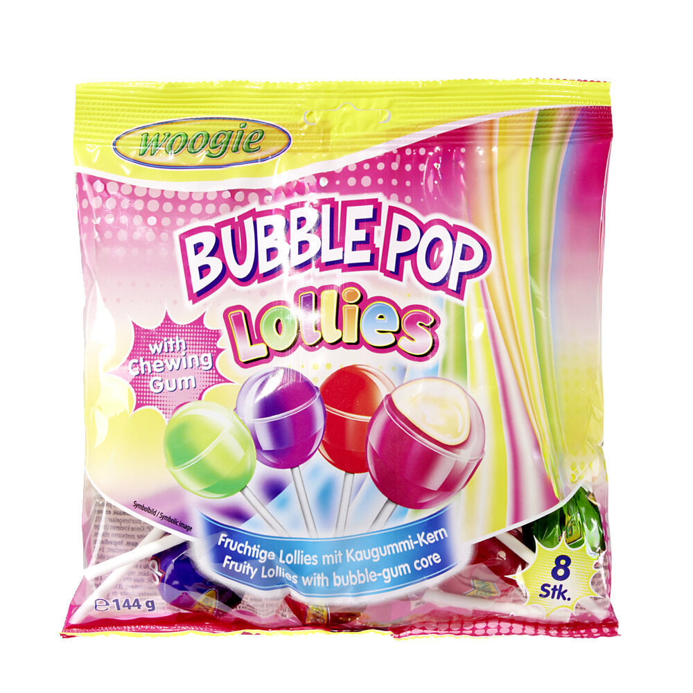 Sucette Bubble Pop Lollies x8 avec chewing gum au coeur