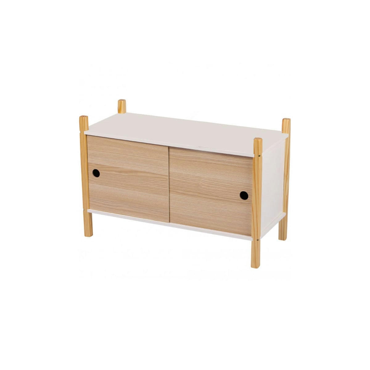 - Armoire portes coulissantes bois et blanc chambre enfant - 70x30x46.5c