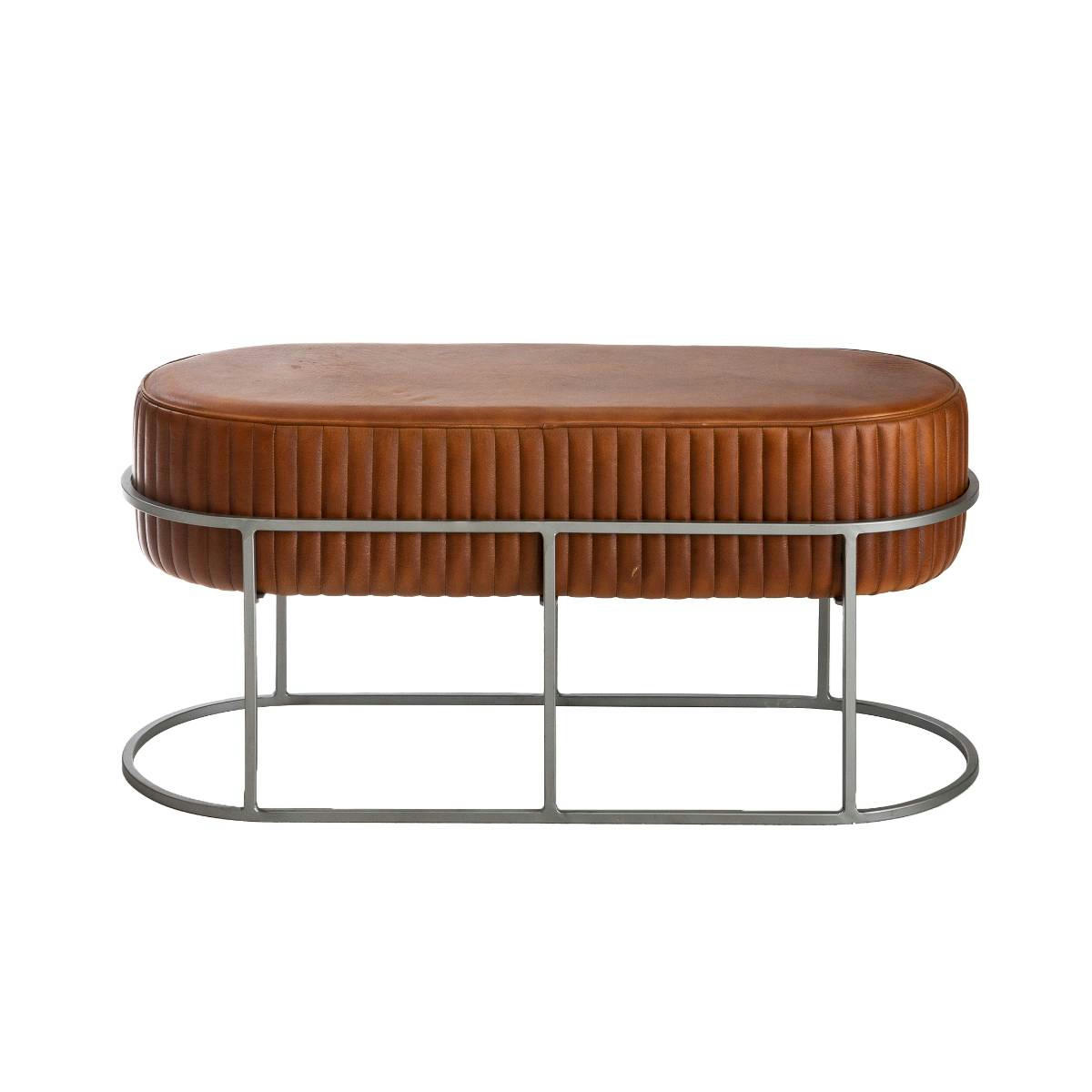 - Banc en cuir et croûte de cuir marron 95 cm