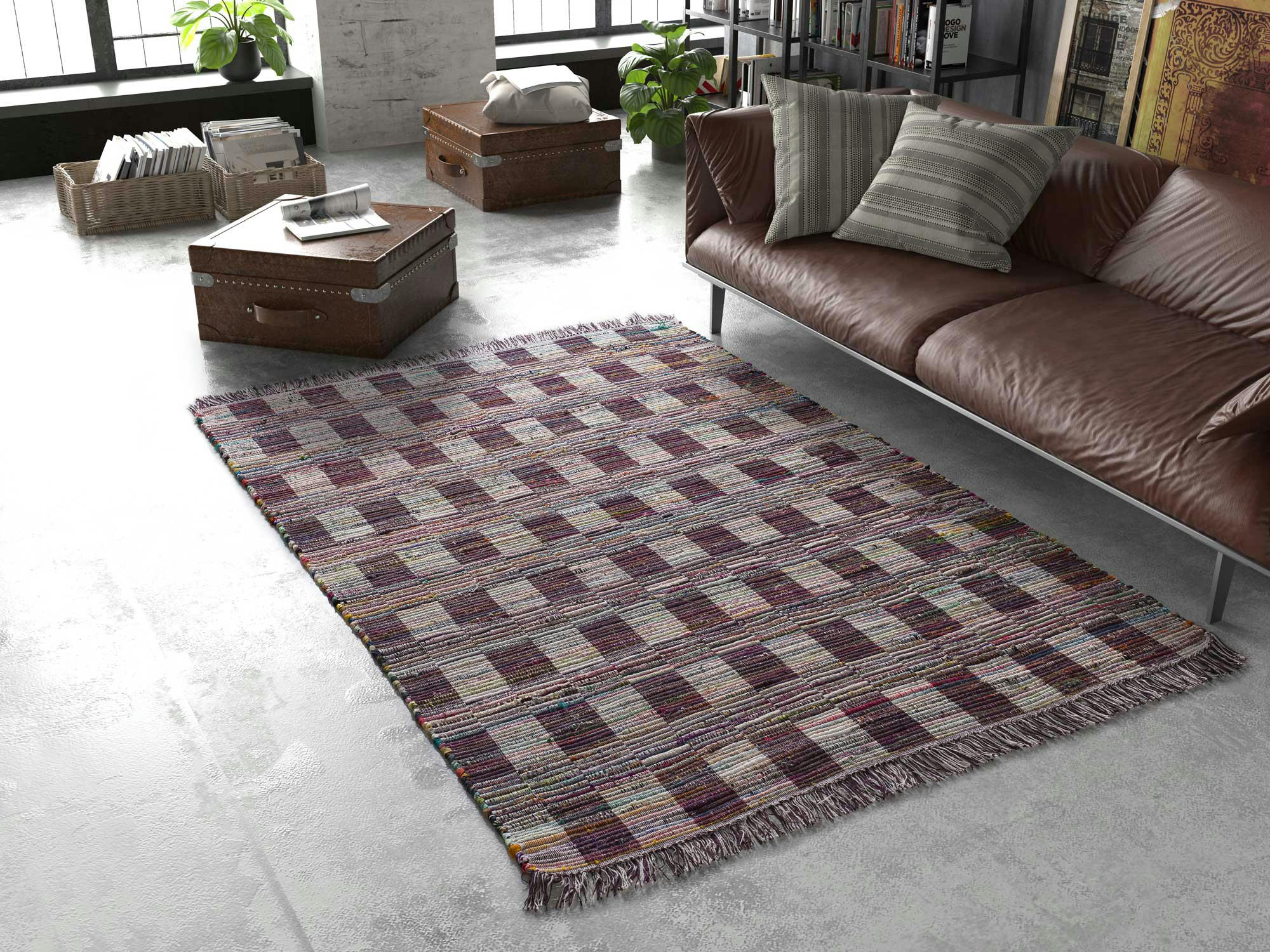 RECRAFT - Tapis recyclé de style ethnique avec franges multicolore, 120X160 cm