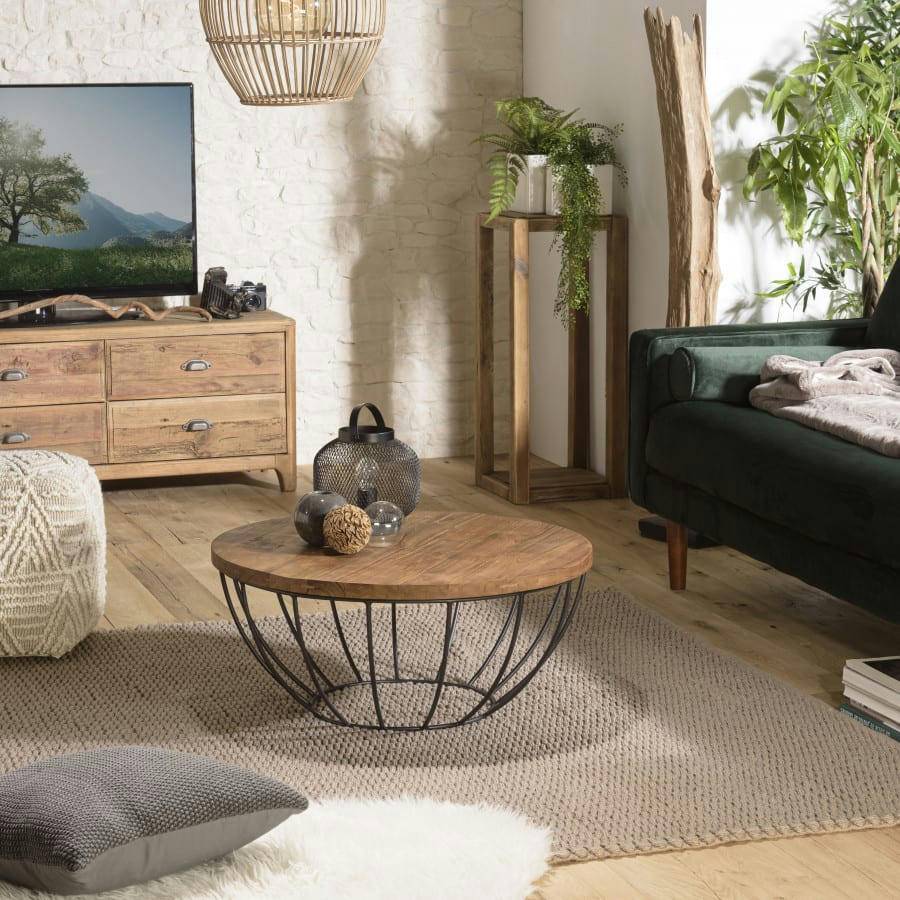 ALIDA - Table basse coque en teck recyclé métal noir L80