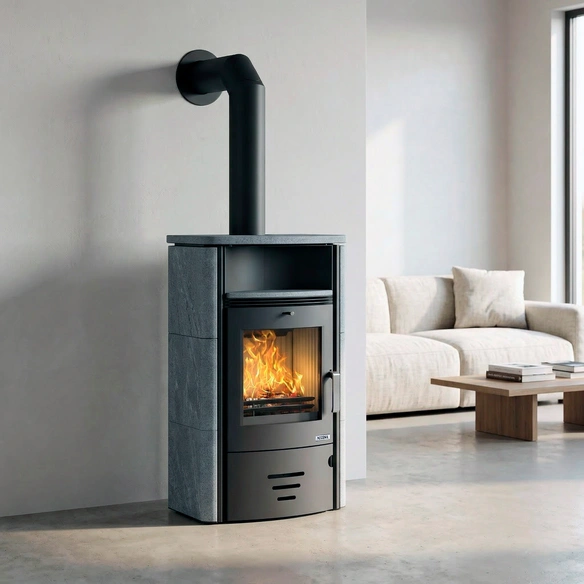 Kaminofen »TURIN 4.0«, 6,0 kW, Stahl/Naturstein, schwarz, DB