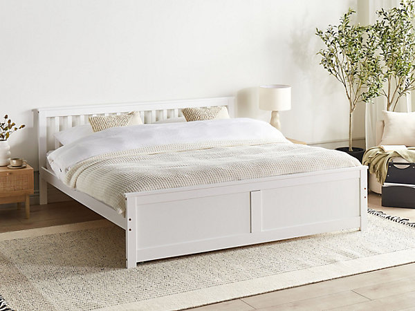 Lit avec sommier Bois de pin OLENDON 180 x 200 cm Blanc