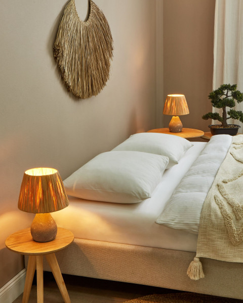 2 lampy stołowe nocne ceramiczne szare z naturalnym