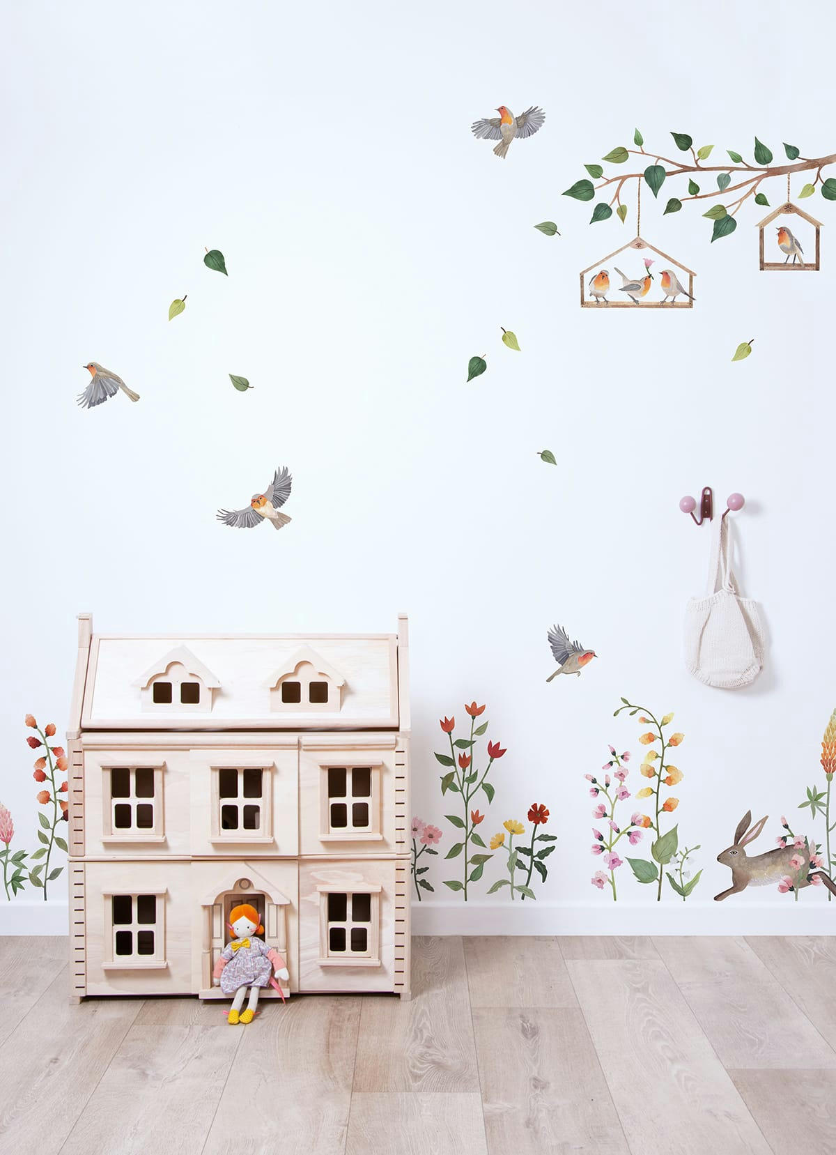 QUEYRAN - Stickers branches et oiseaux en Vinyle mat Vert 64x40 cm