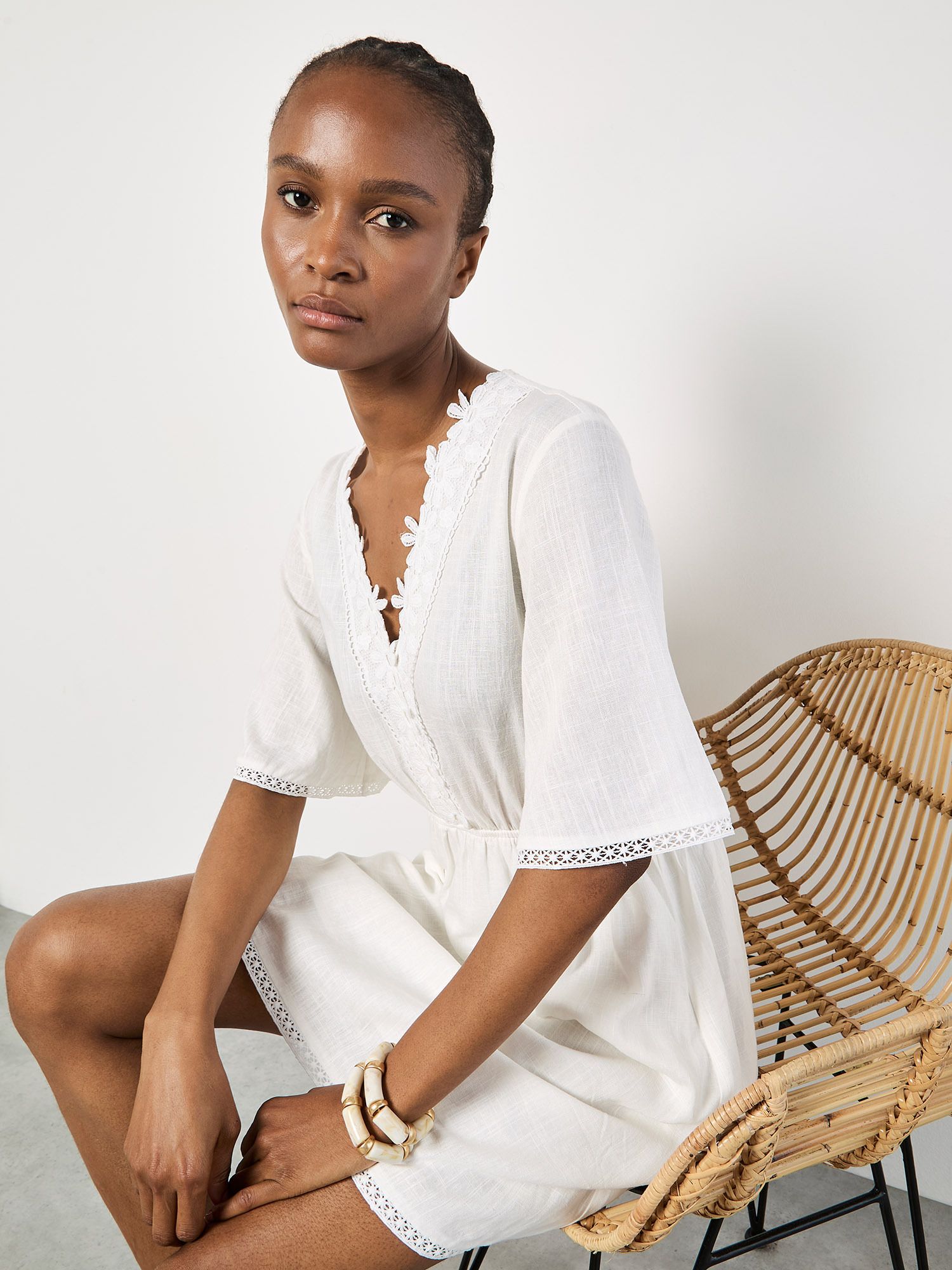 Apricot Daisy Lace Linen Blend Mini Dress