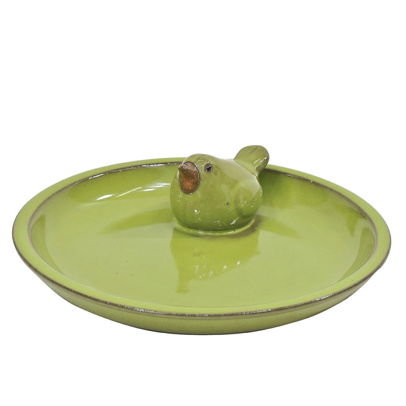 Bain d'oiseau en céramique émaillée vert Ø 21,5 x 3 cm