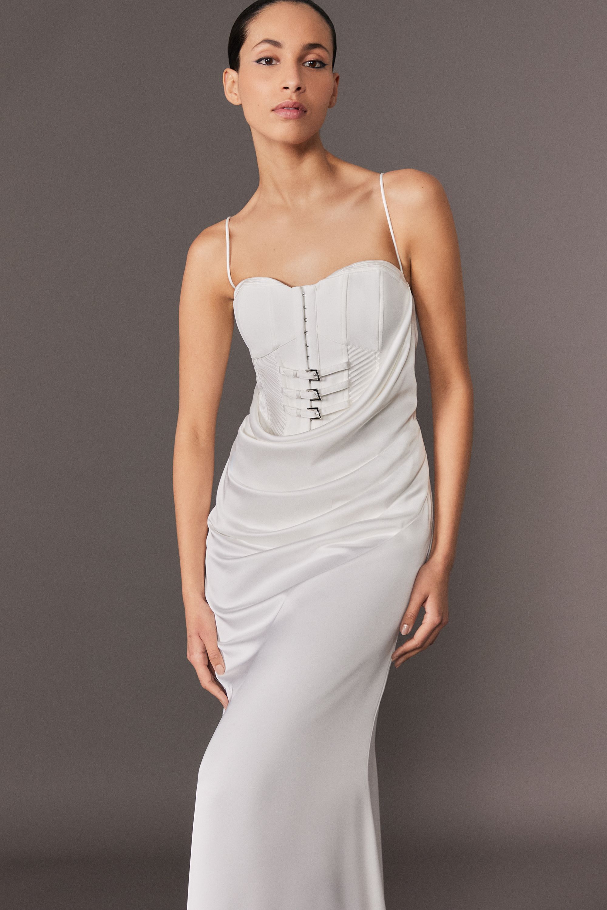 KarenMillen Archive Collection - Tailored Satin Drape Corset Fishtail Maxi Dress