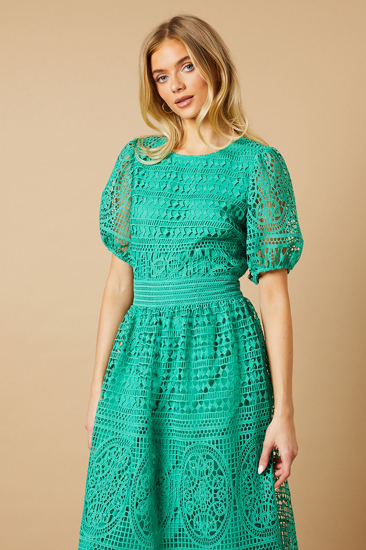 Oasis Lace Puff Sleeve Midaxi Dress