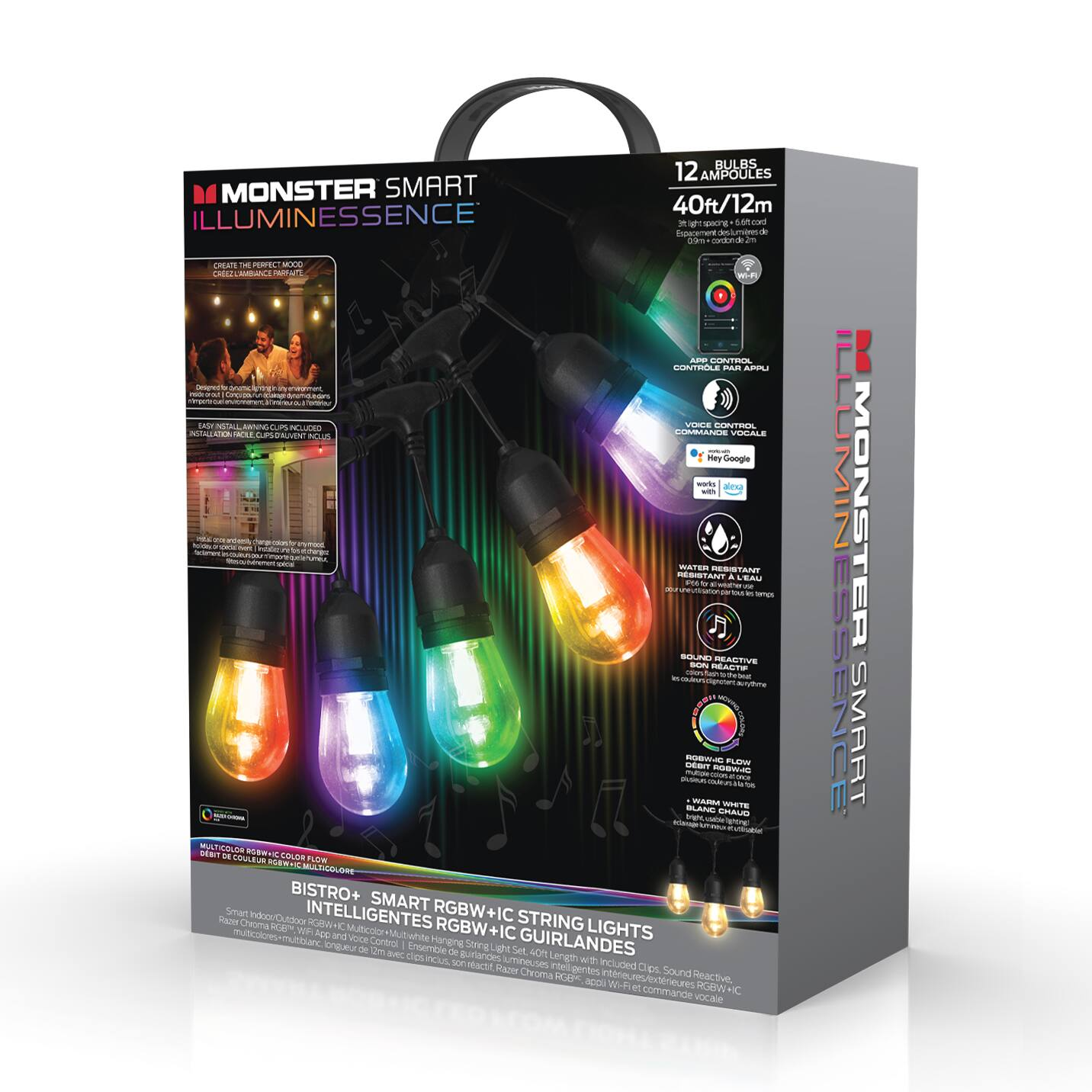 Monster Illuminessence BISTRO+ Smart String Lights, Mult-Colour & Multi-Zone, 35-ft