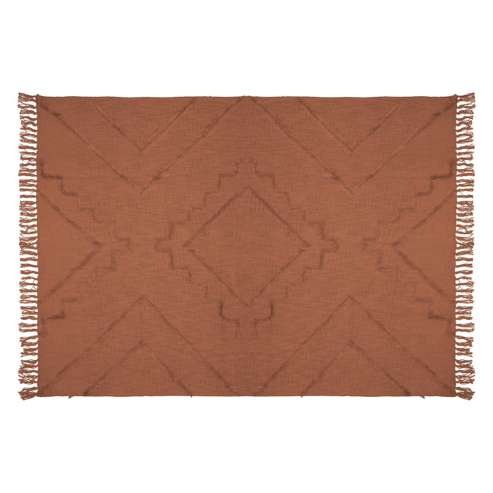 INCA - Jeté de lit à franges coton terracotta 130x180 cm