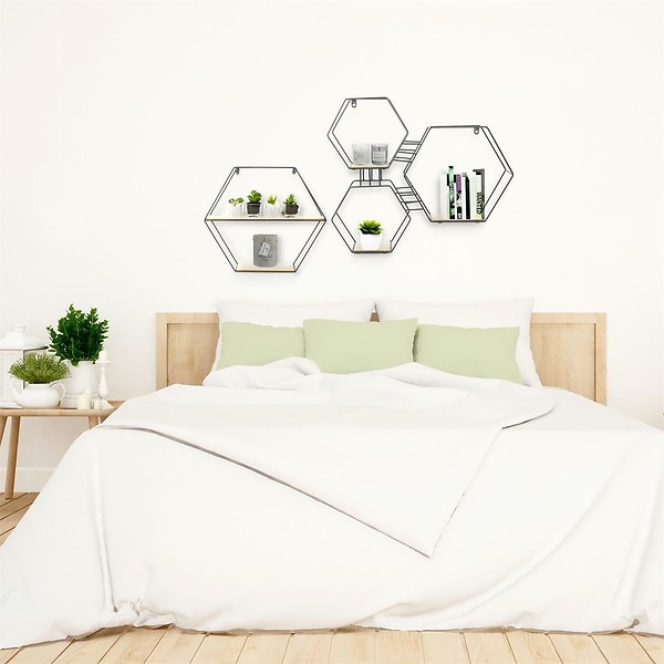 PÓŁKA WISZĄCA Heksagon ŚCIENNA na książki loft metal i MDF