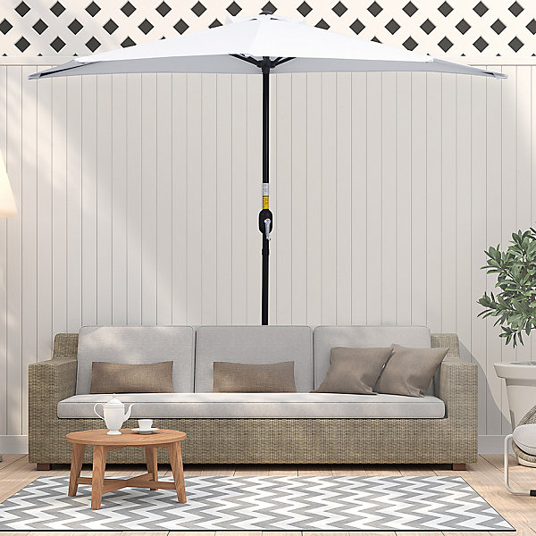 Demi parasol - parasol de balcon - ouverture fermeture manivelle - acier polyester haute densité blanc