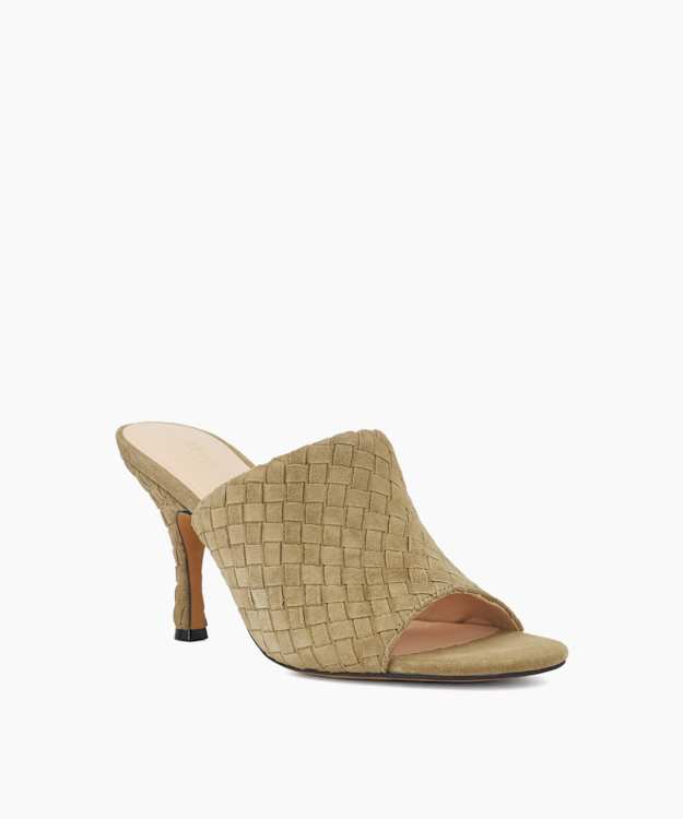 Modena Green - Woven Suede Heeled Mules