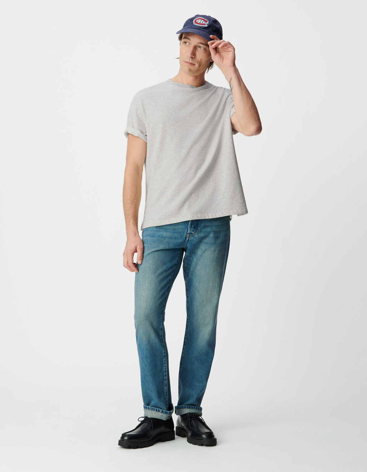 T-shirt manches courtes gris maille fantaisie Homme