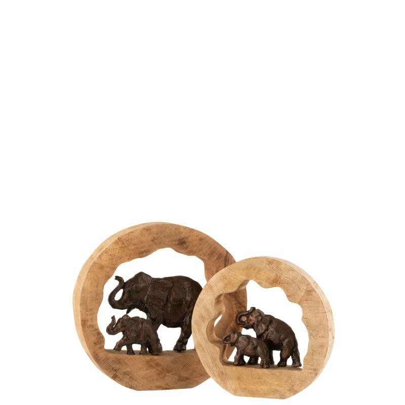 - Éléphants en bronze dans bois de manguier naturel 35x8x35 cm