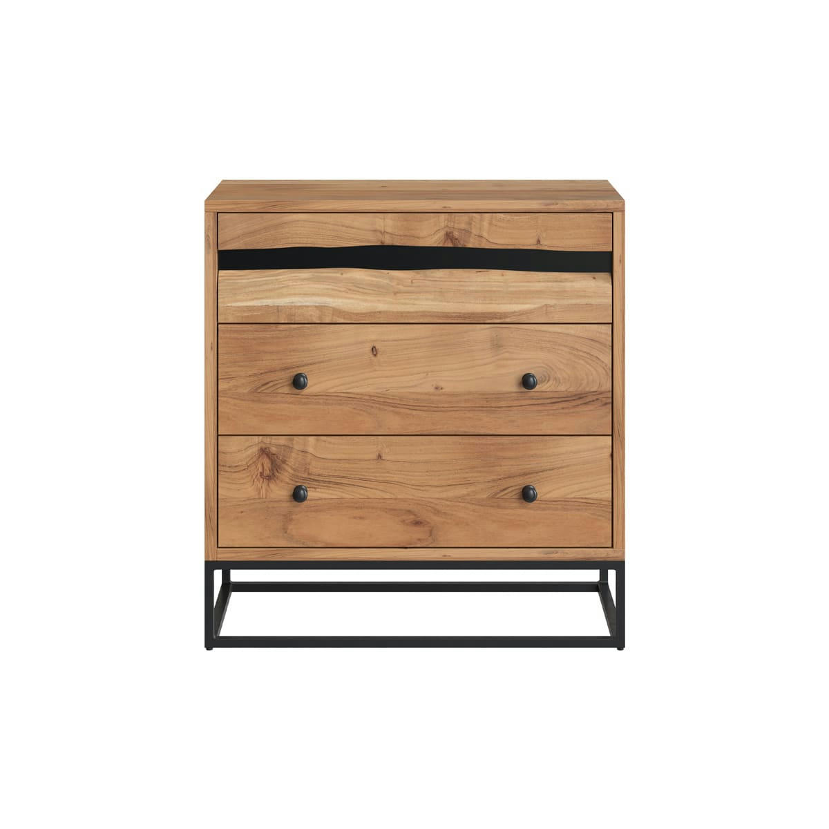 ALABAMA - Commode en bois d'acacia et métal, 3 tiroirs