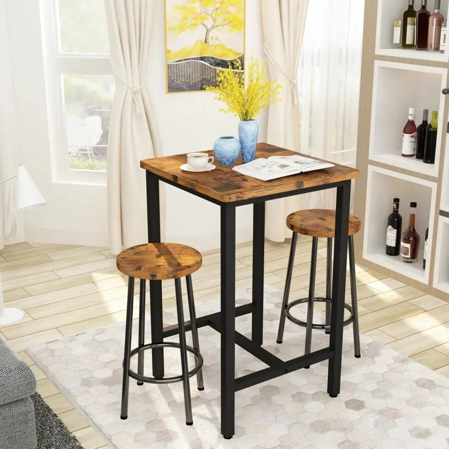 Mieres 3 Pieces Counter Height Dining Table Set- Includes 2 Stools and A Square Table for Kitchen and Dining Rooms