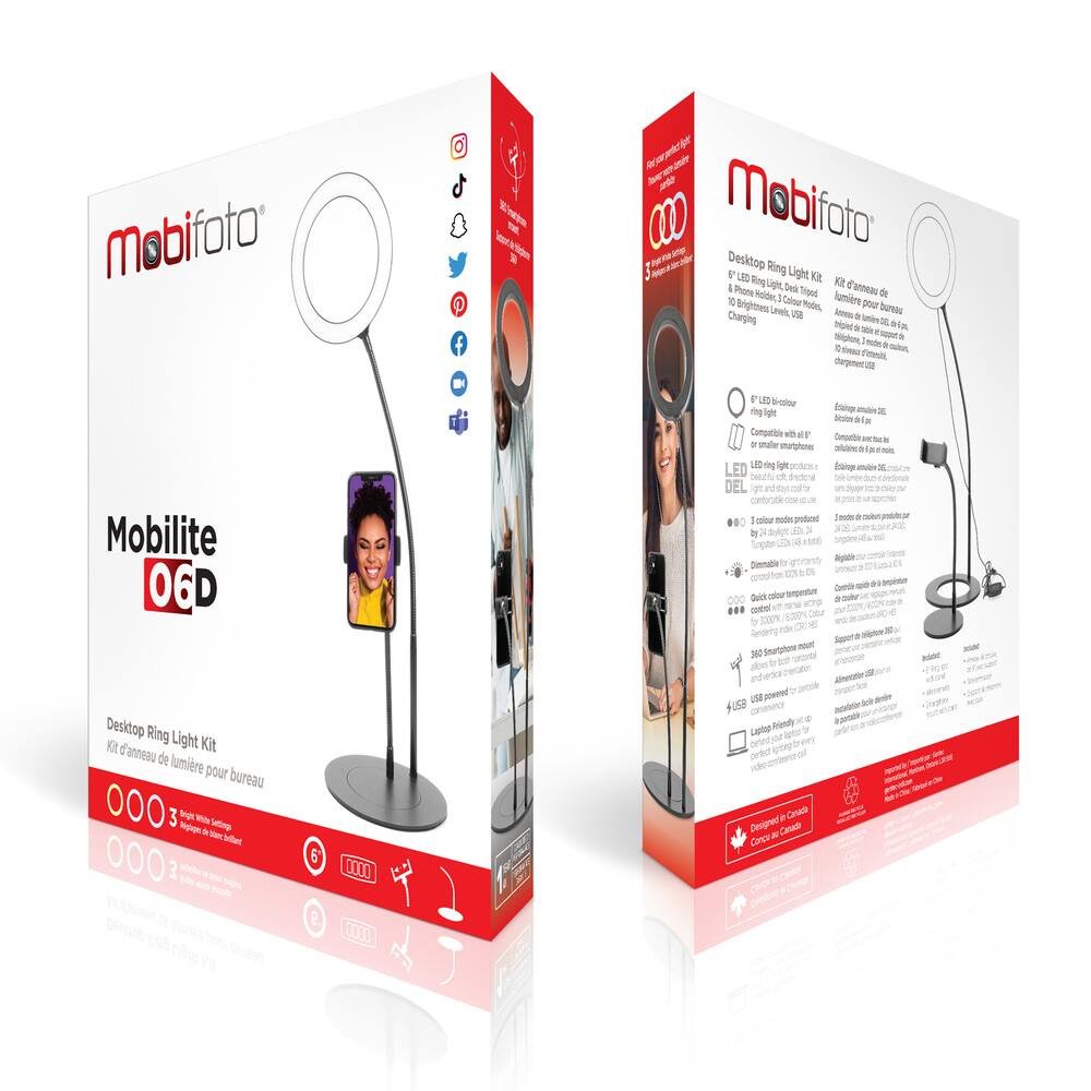 Mobifoto Mobilite 6-in LED Ring Light with Desk Tripod & Phone Holder