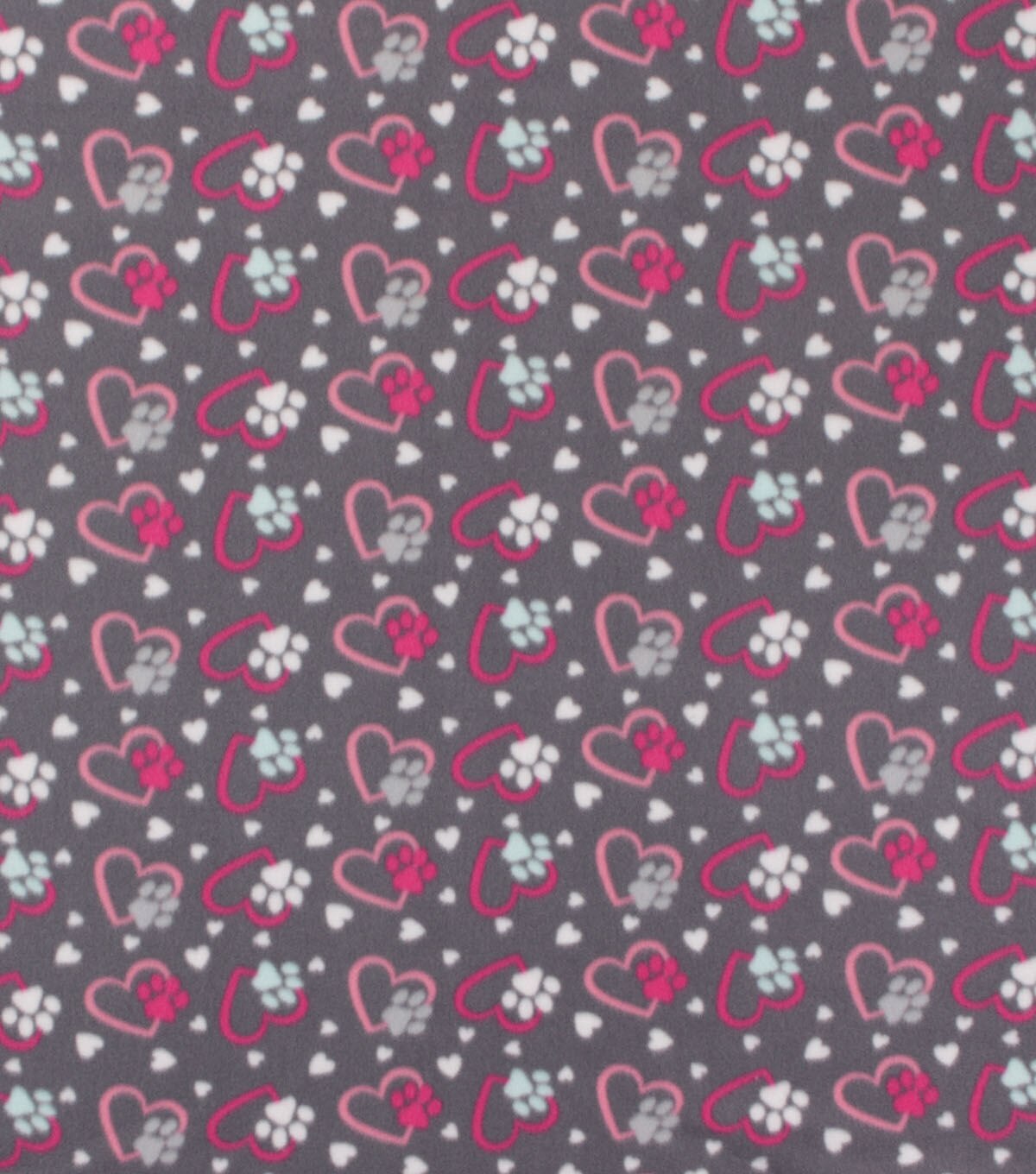 Blizzard Fleece Fabric Pink Gray Paws And Hearts