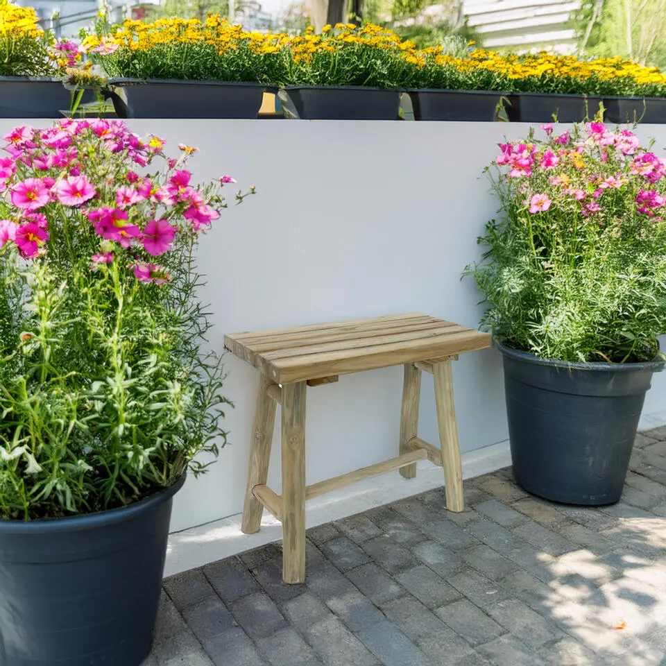 V/d Leeden Houten bankje - 43 x 21 x 38 cm - teakhout - zitbankje