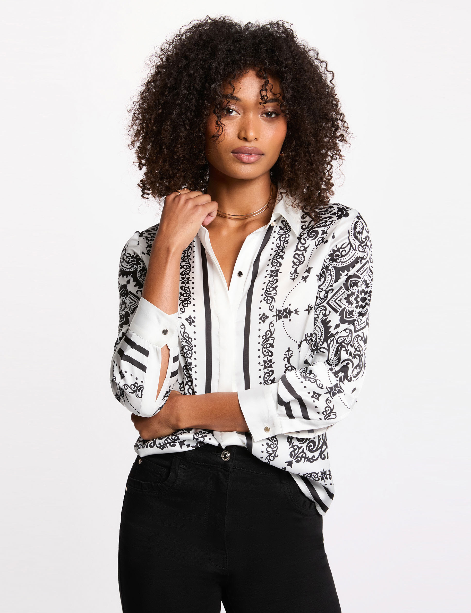 Flowy Printed Shirt White Women