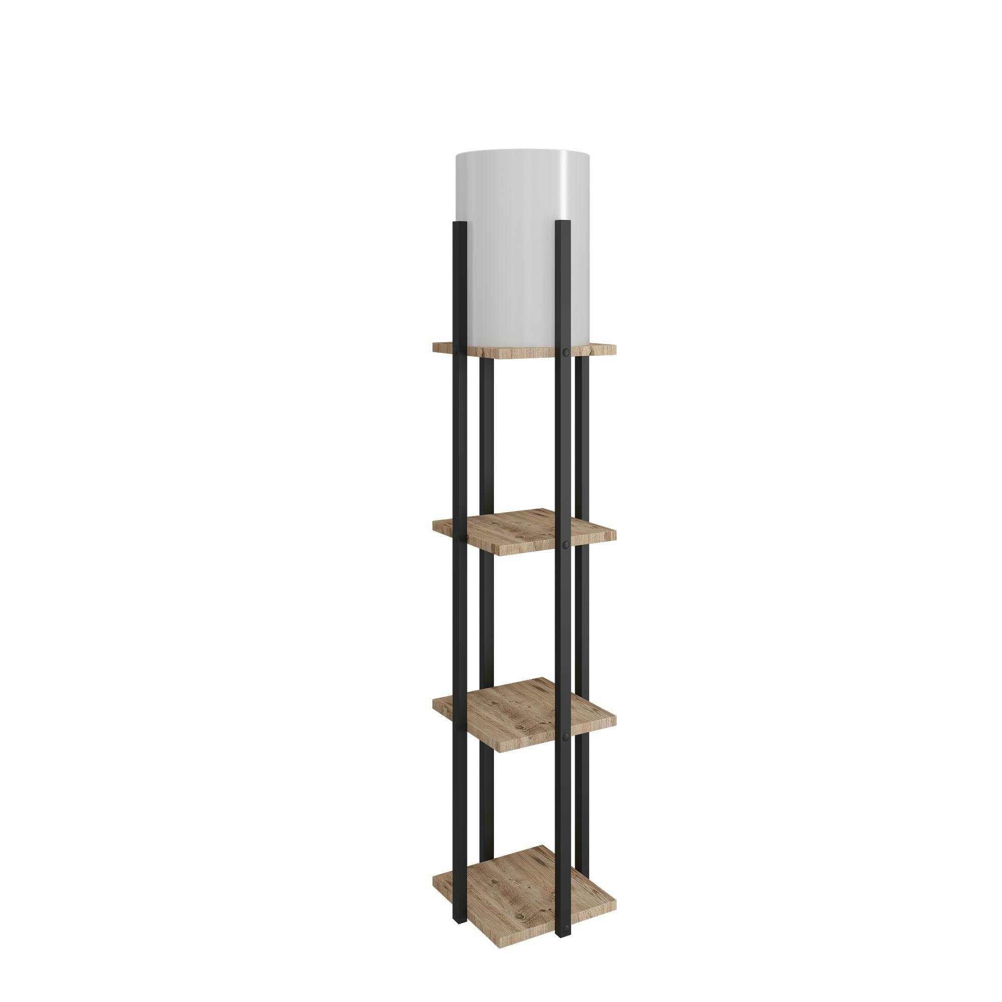 Lampadaire moderne décoratif avec étagères carrées effet bois KILIS