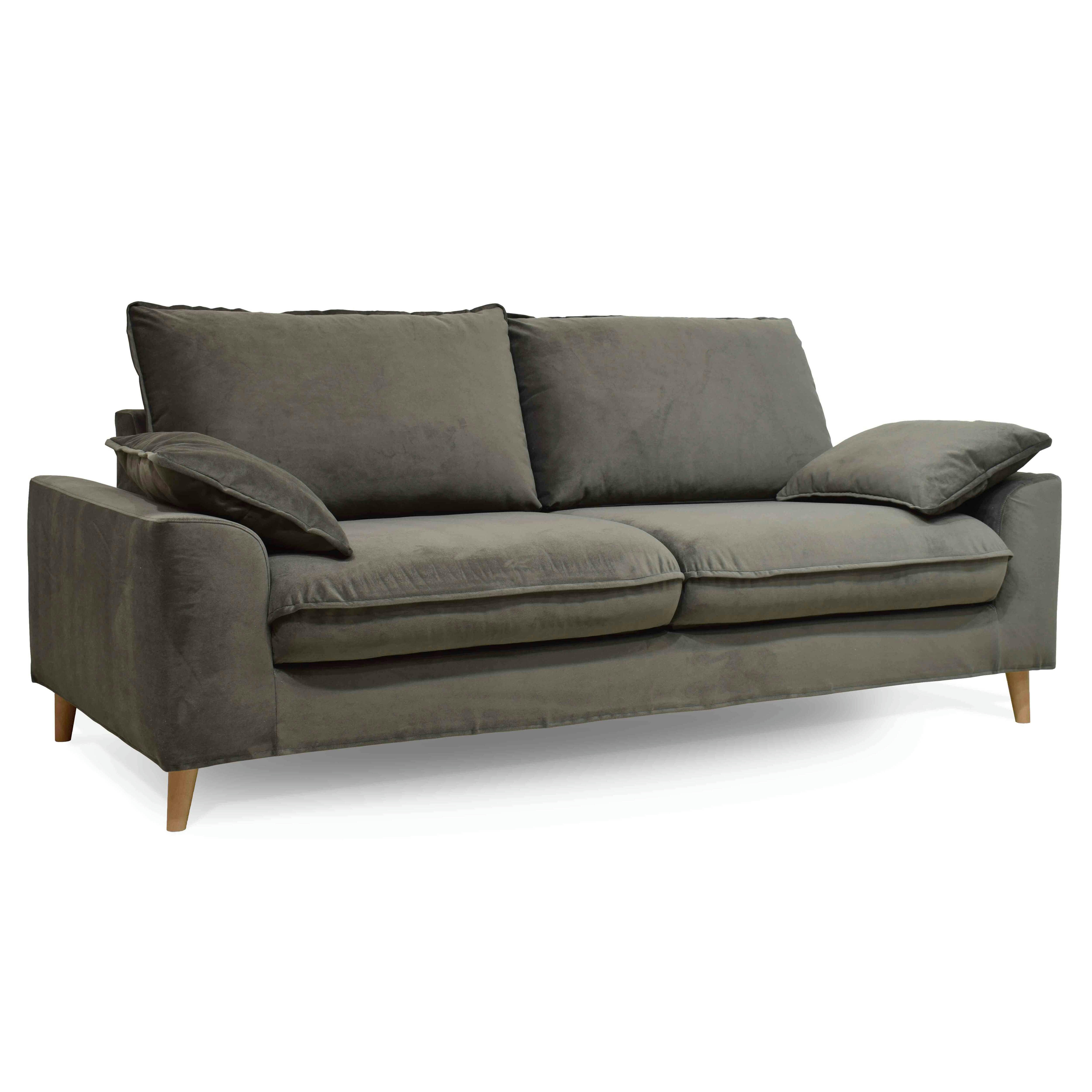 JAROD - Canapé tissu lin ocre avec une housse supplémentaire velours kaki