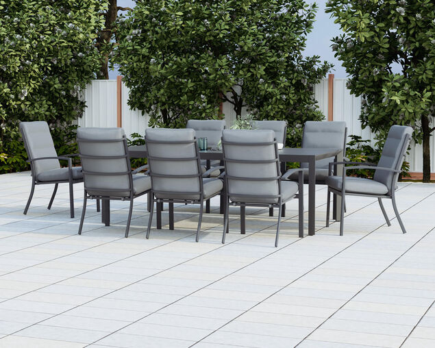 Jette 8 Seater Dining Setting Bundle - Gunmetal Grey