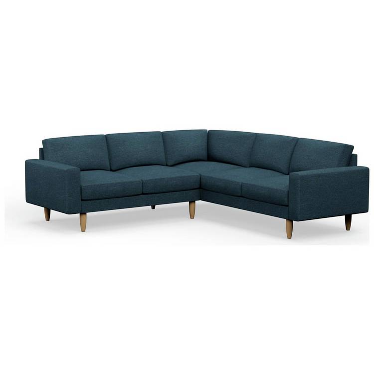 Hutch Plus Fabric Block Arm 5 Seater Corner Sofa-Aegean Blue