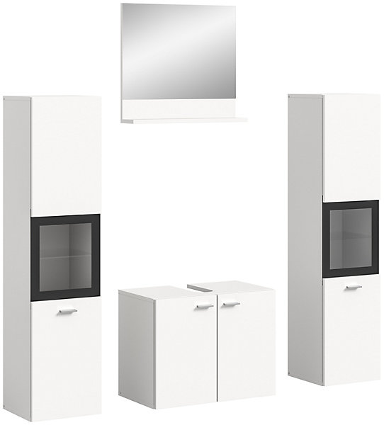 Boston - Ensemble de 4 meubles de salle de bains (L/H/P : 137x186x33 cm) en mélaminéblanc, vasque non incluse