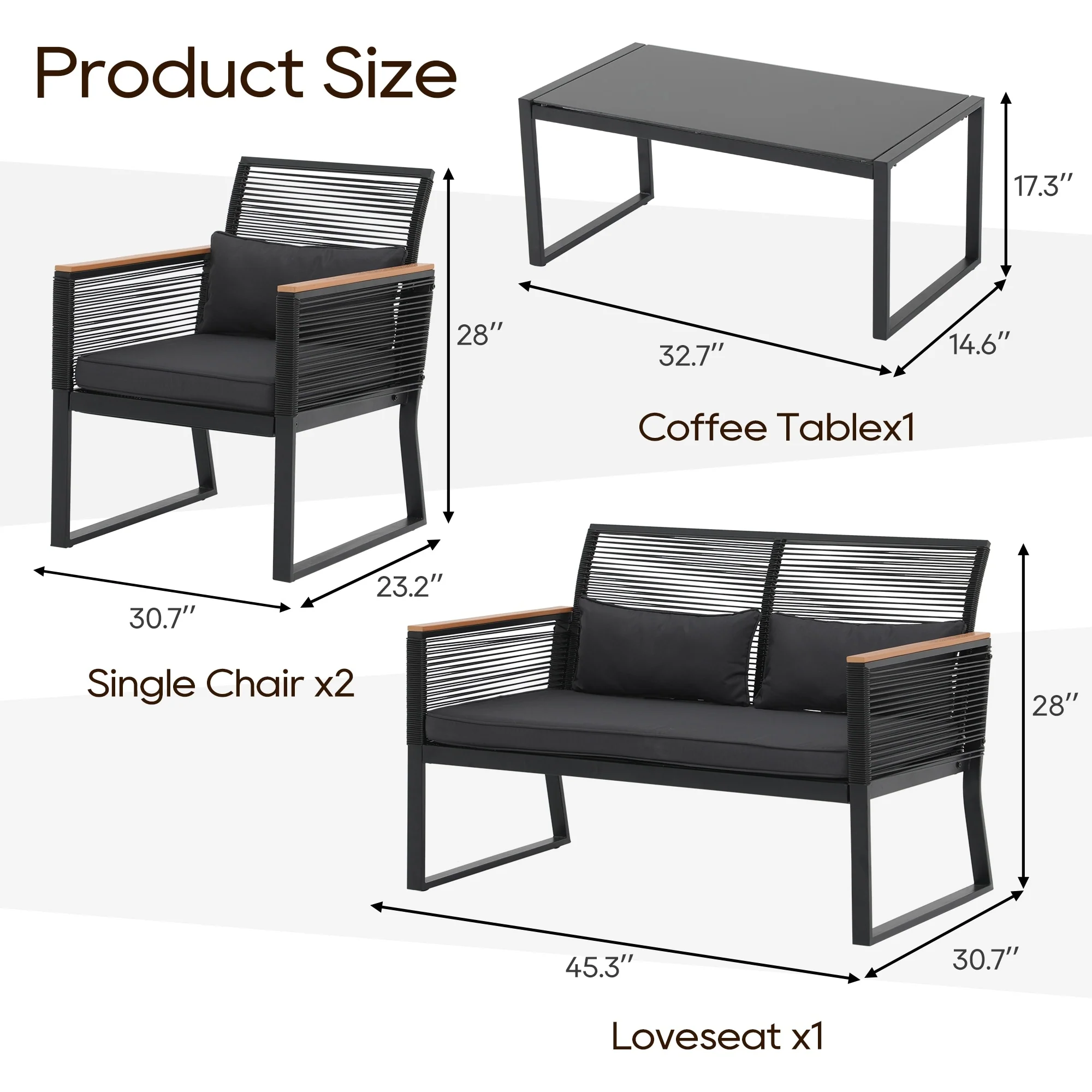 Outdoor 4-piece Wicker Patio Conversation Set