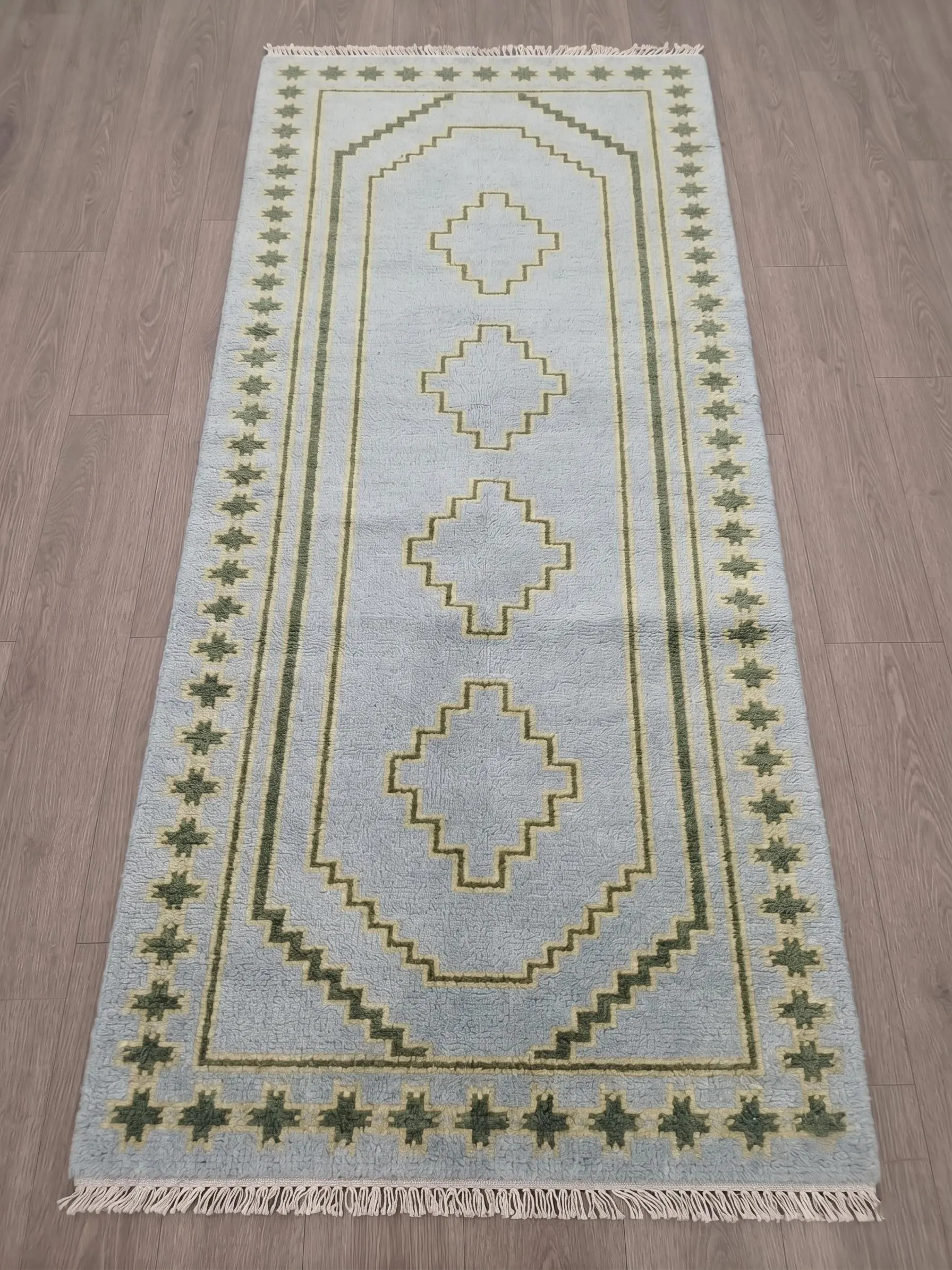 Vintage Boho Area Rug, Neutral Geometric Wool Blend Floor Covering