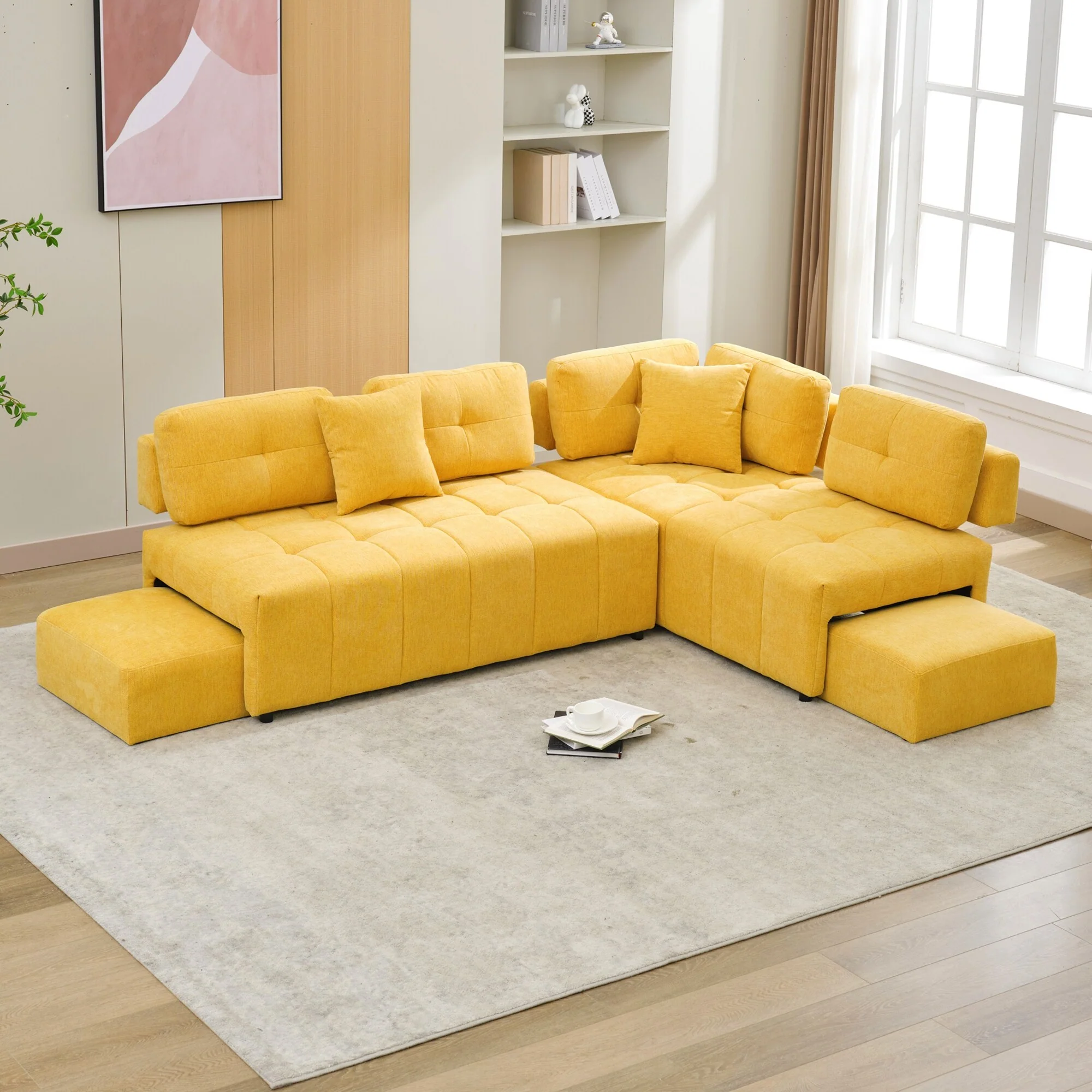91.73 L-Shaped 4-Seater Sofa with Hidden Stools