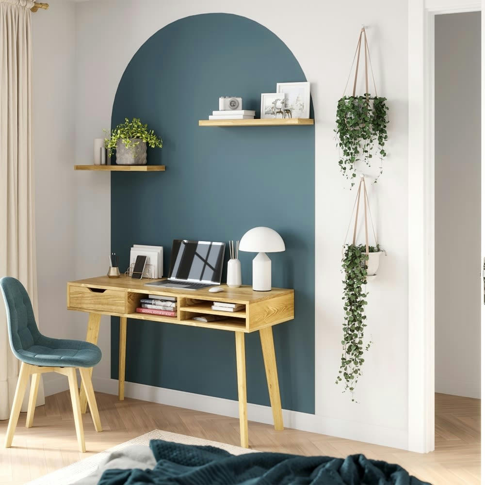 MOKA - Bureau 1 tiroir et 3 niches en bois clair