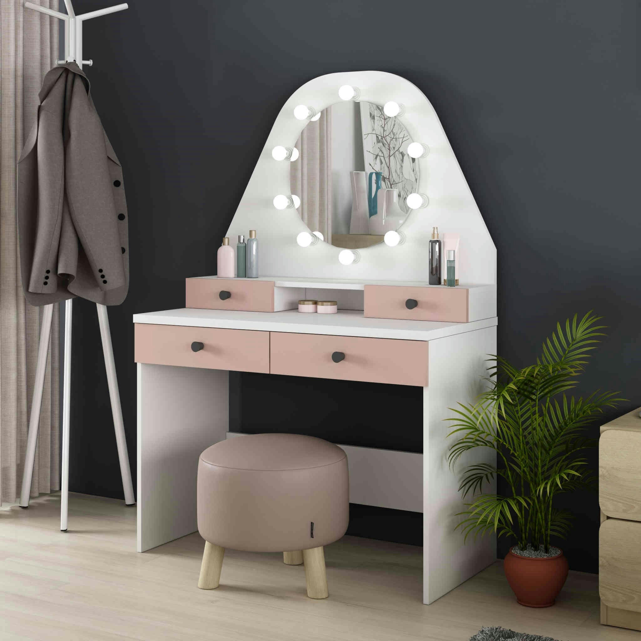 - Coiffeuse avec miroir en bois rose