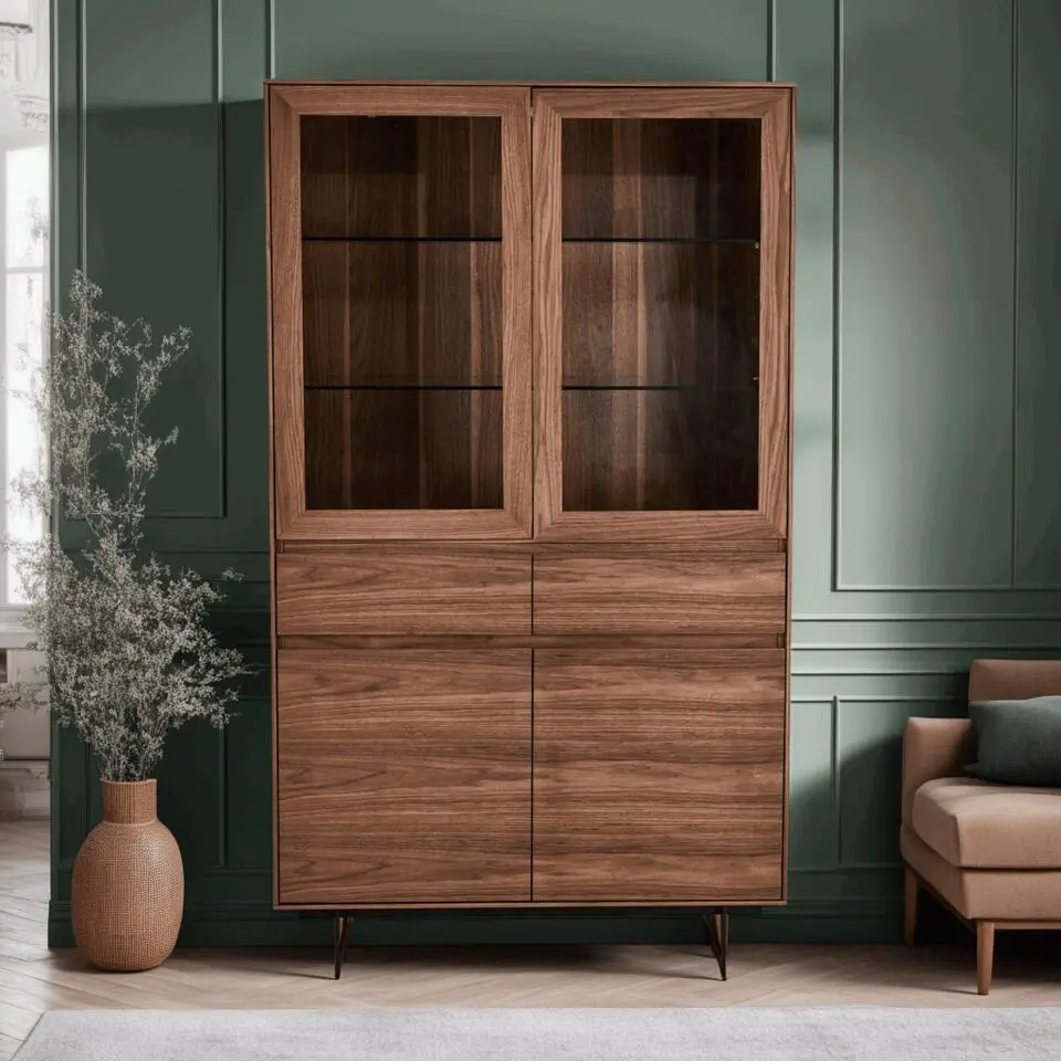 Vitrinekast190cm - Bruin Eikenhout - 110x45x190cm