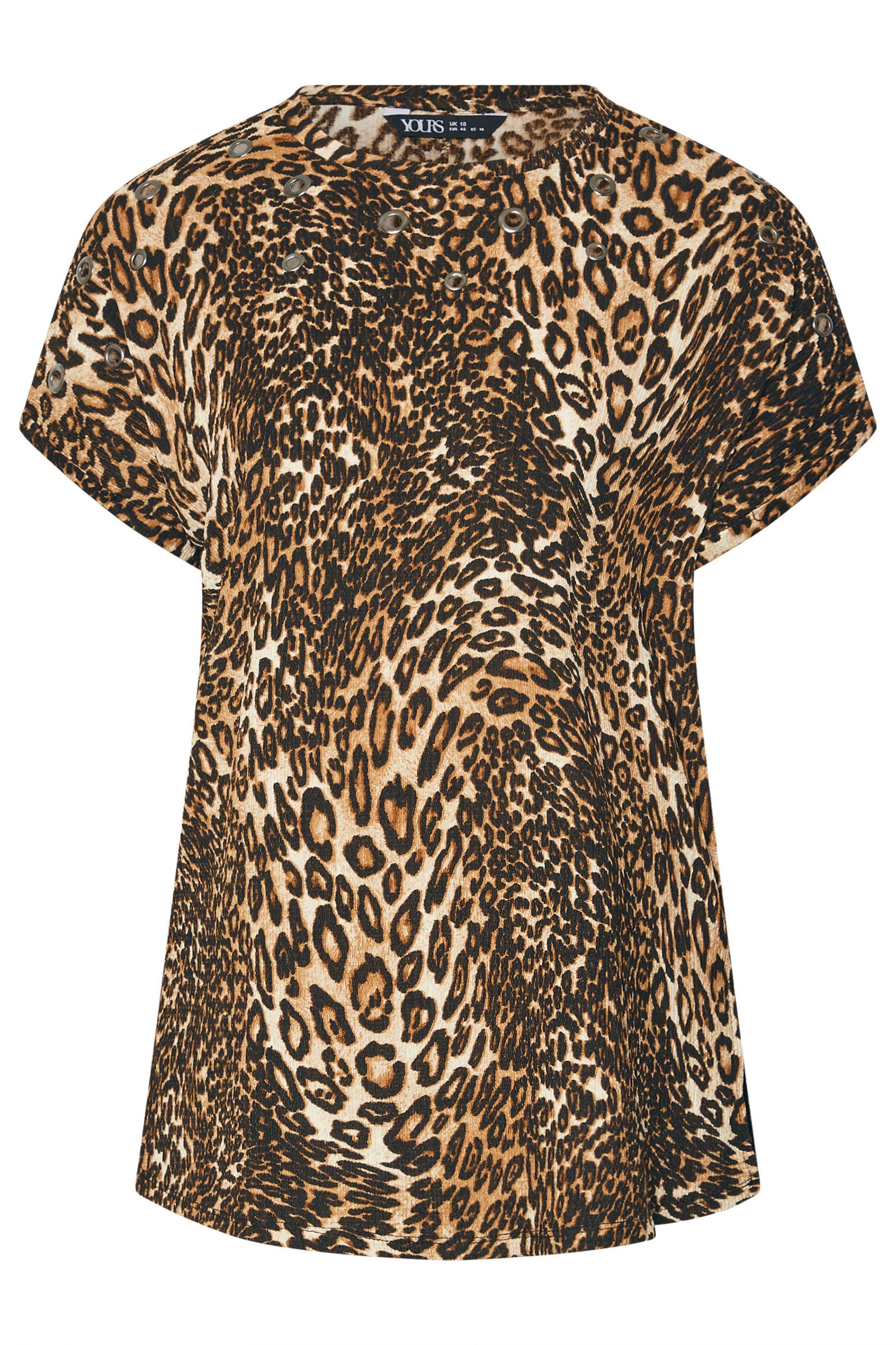 Yours Textured Leopard Print Eyelet Top