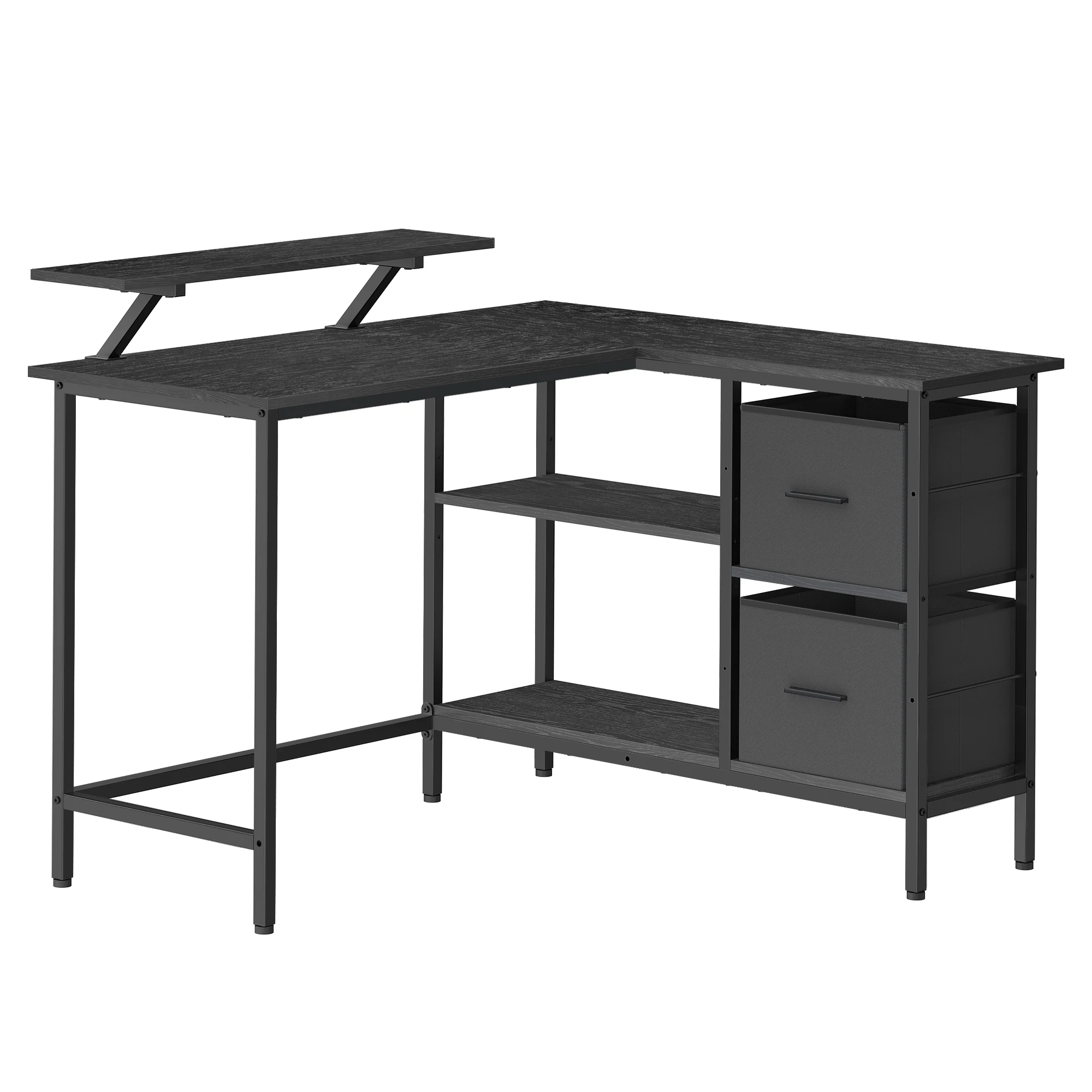 Bureau en Forme de L avec 2 Tiroirs Spacieux