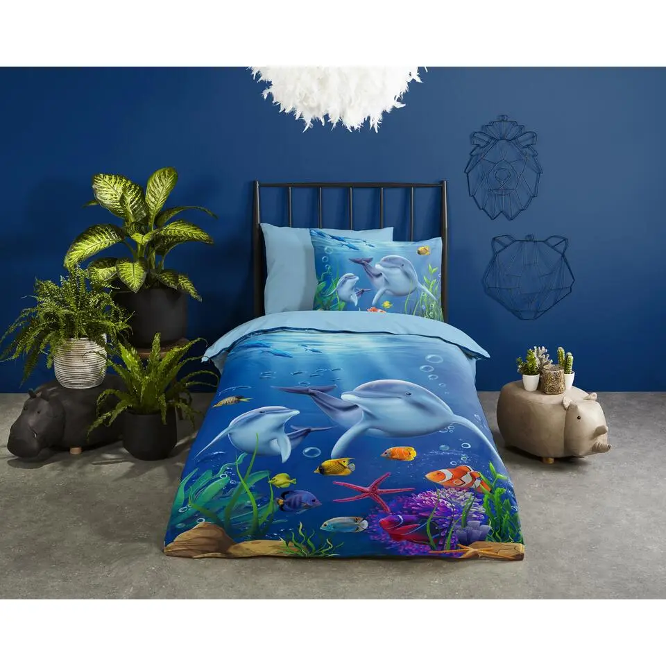 Pure Dolfijn Kinderdekbedovertrek Blauw