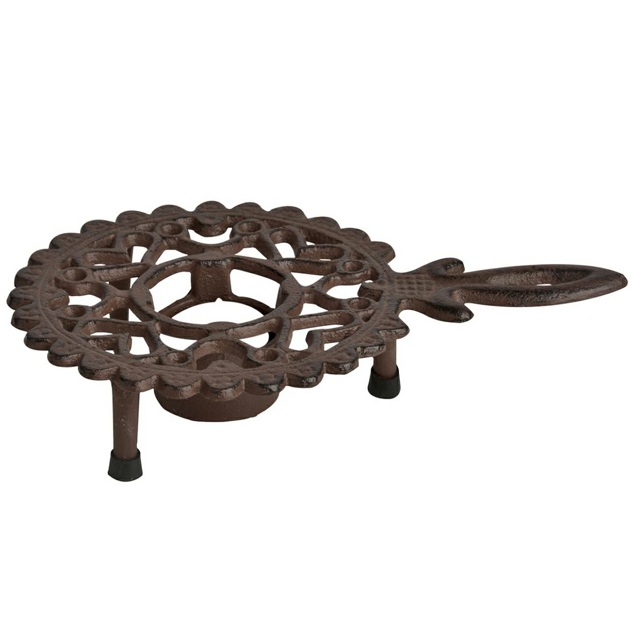 Podgrzewacz żeliwny brązowy 22 cm z uchwytem okrągły