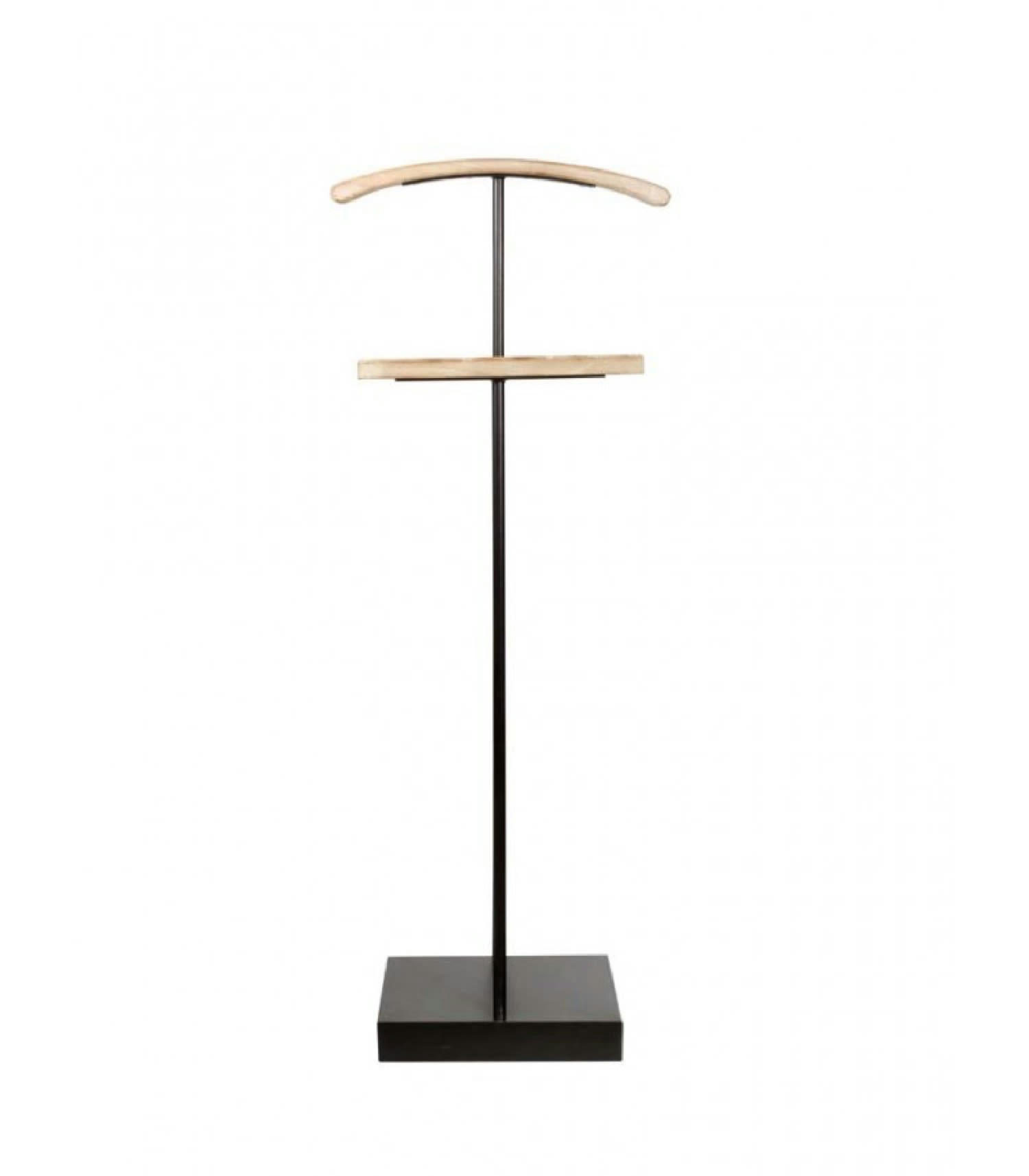 CLASSIQUE - Valet de nuit métal noir et bois H113cm