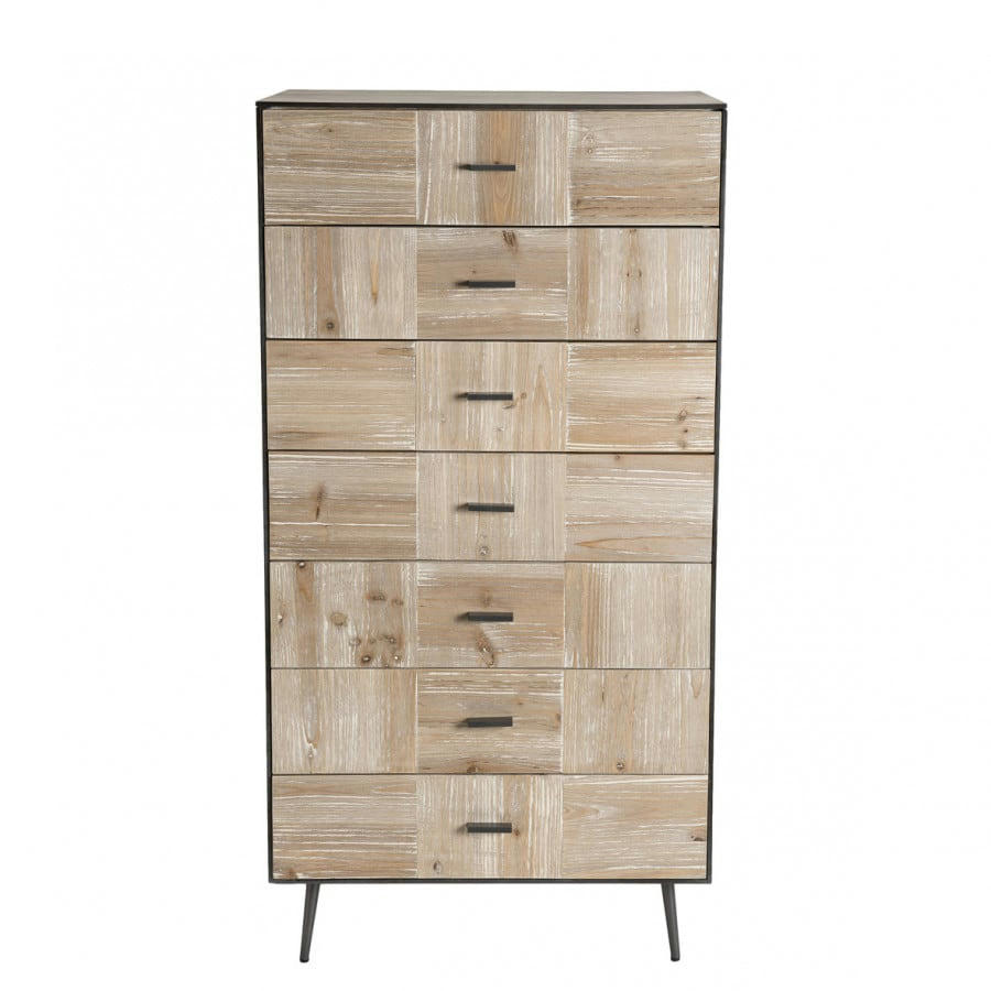 CLEMENCE - Chiffonnier 7 tiroirs bois sapin et pieds métal