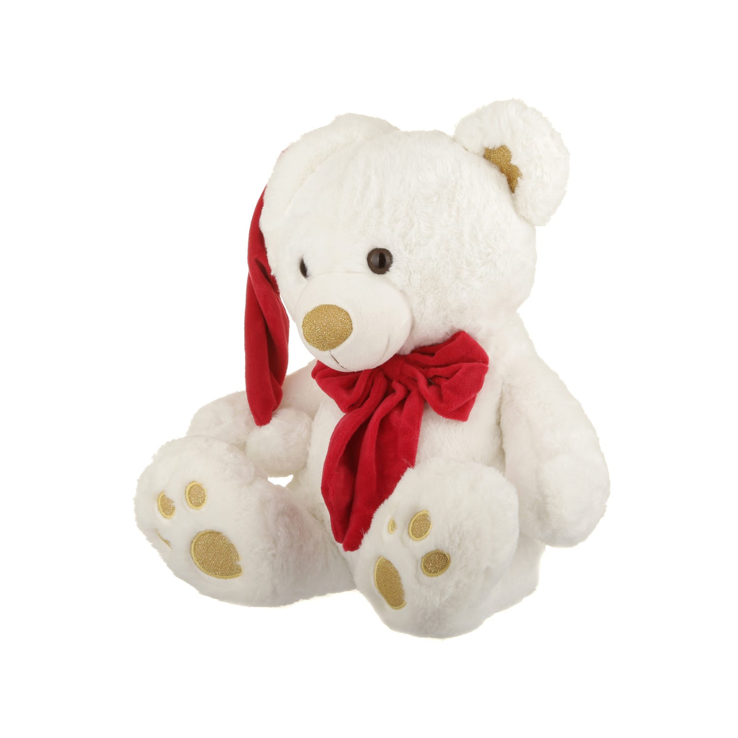 Peluche orso bianco con cappello Natale 48 cm