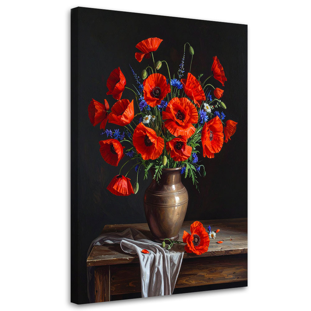 Obraz do salonu sypialni kuchni, Czerwone maki bukiet kwiatów 20x30