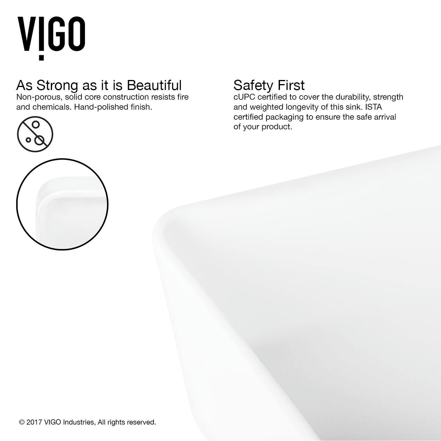 VIGO Marigold Matte Stone™ Rectangular Composite Vessel Bathroom Sink/Basin with Rounded Edges & Deep Bowl, White