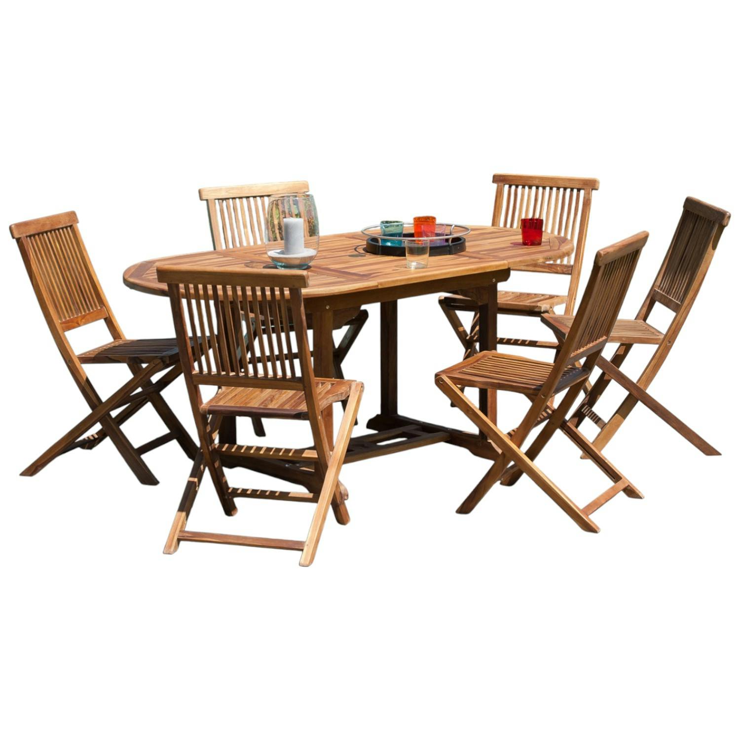 Salon de jardin en teck huilé Table ovale 120/180cm 6 chaises MACAO