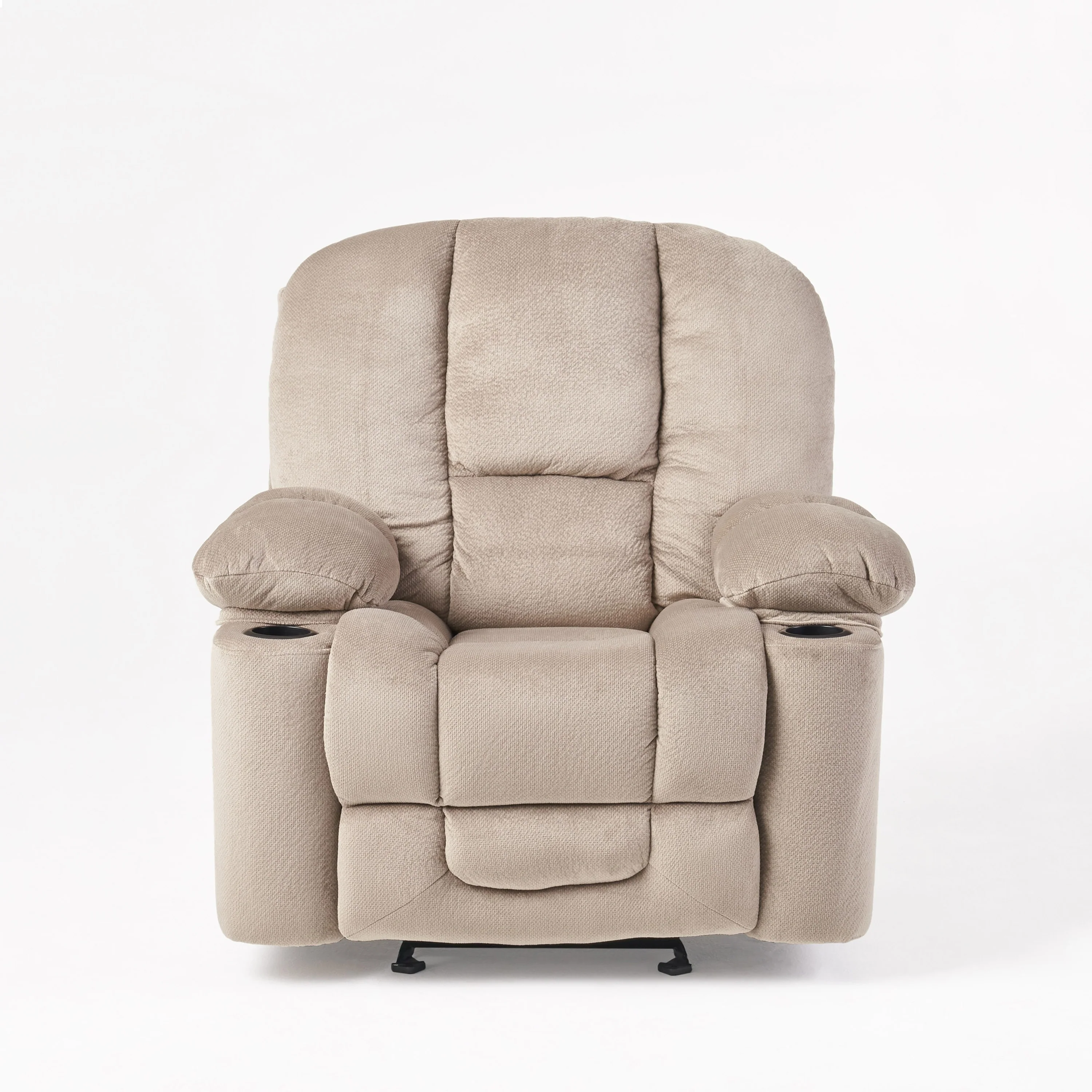 Brown Fabric Manual Recliner with Dual Cup Holders and Generous Dimensions