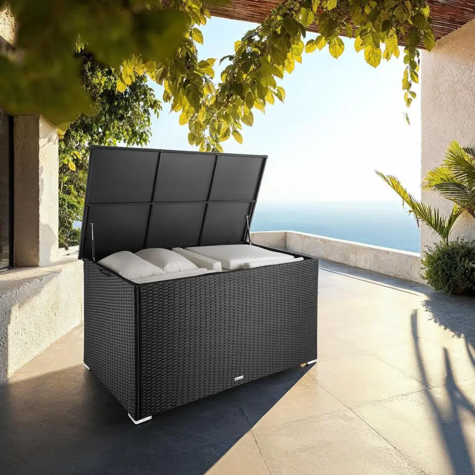 tectake Kussenbox Oslo met aluminium frame 145x82,5x79,5cm, Zwart